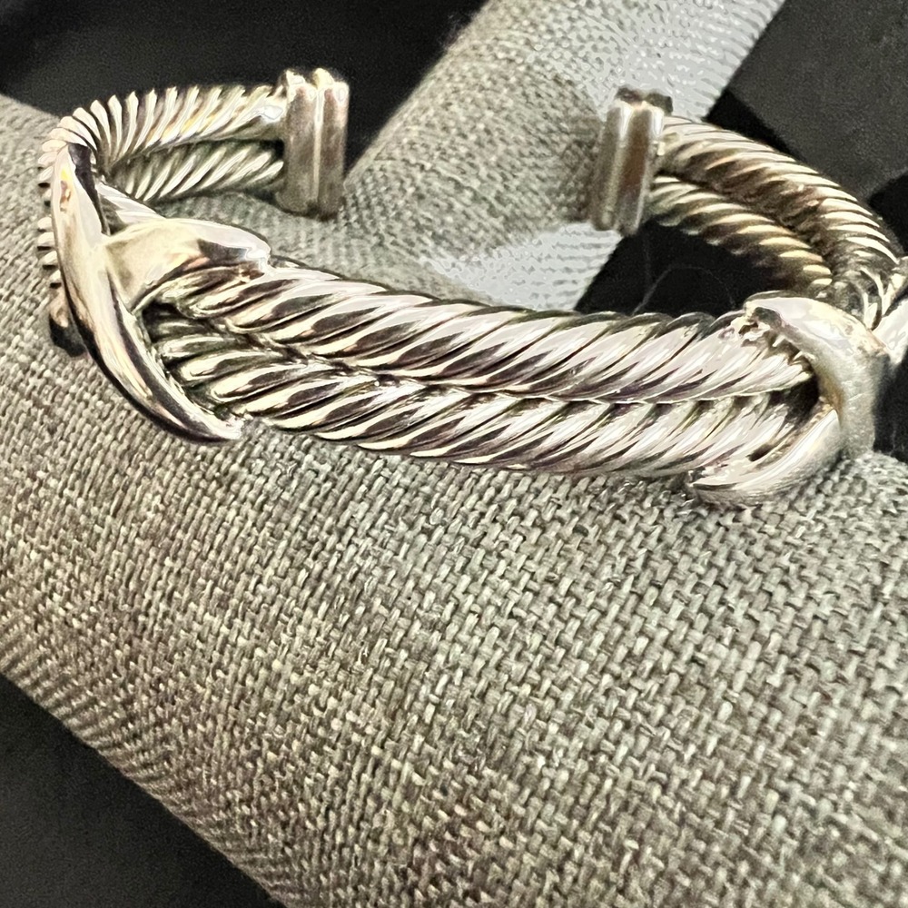 Vintage Cable Twist X Cuff Bracelet Silver Tone Size 6.25 Old Money